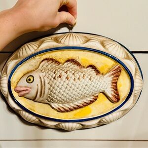 Vintage ceramic fish mold wall plaque- nautical kitchen decor